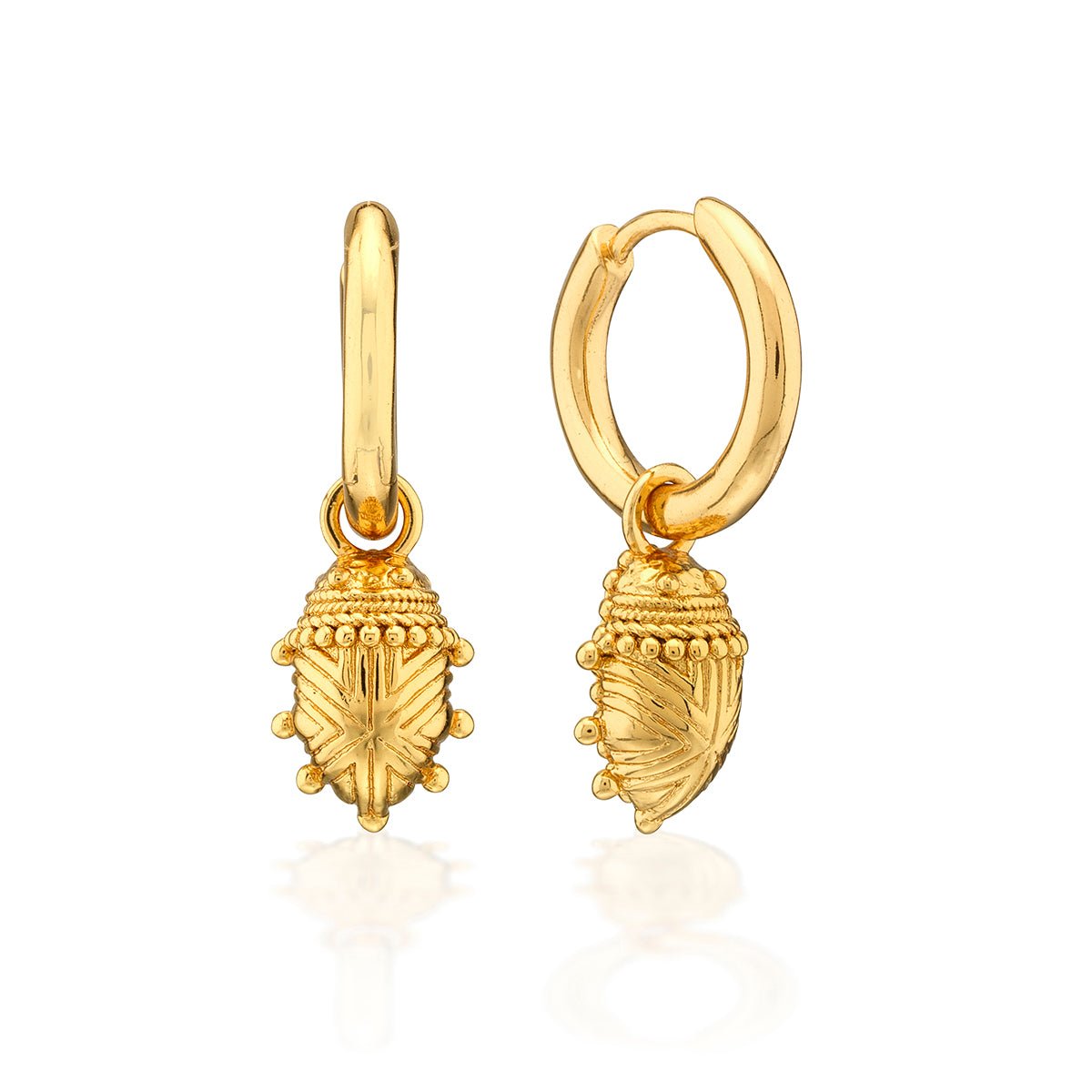 Scarab Huggie Charm Earrings in Gold