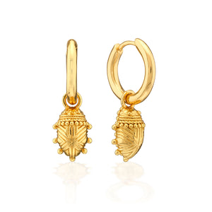 Scarab Huggie Charm Earrings in Gold