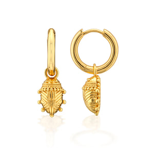 Scarab Huggie Charm Earrings in Gold