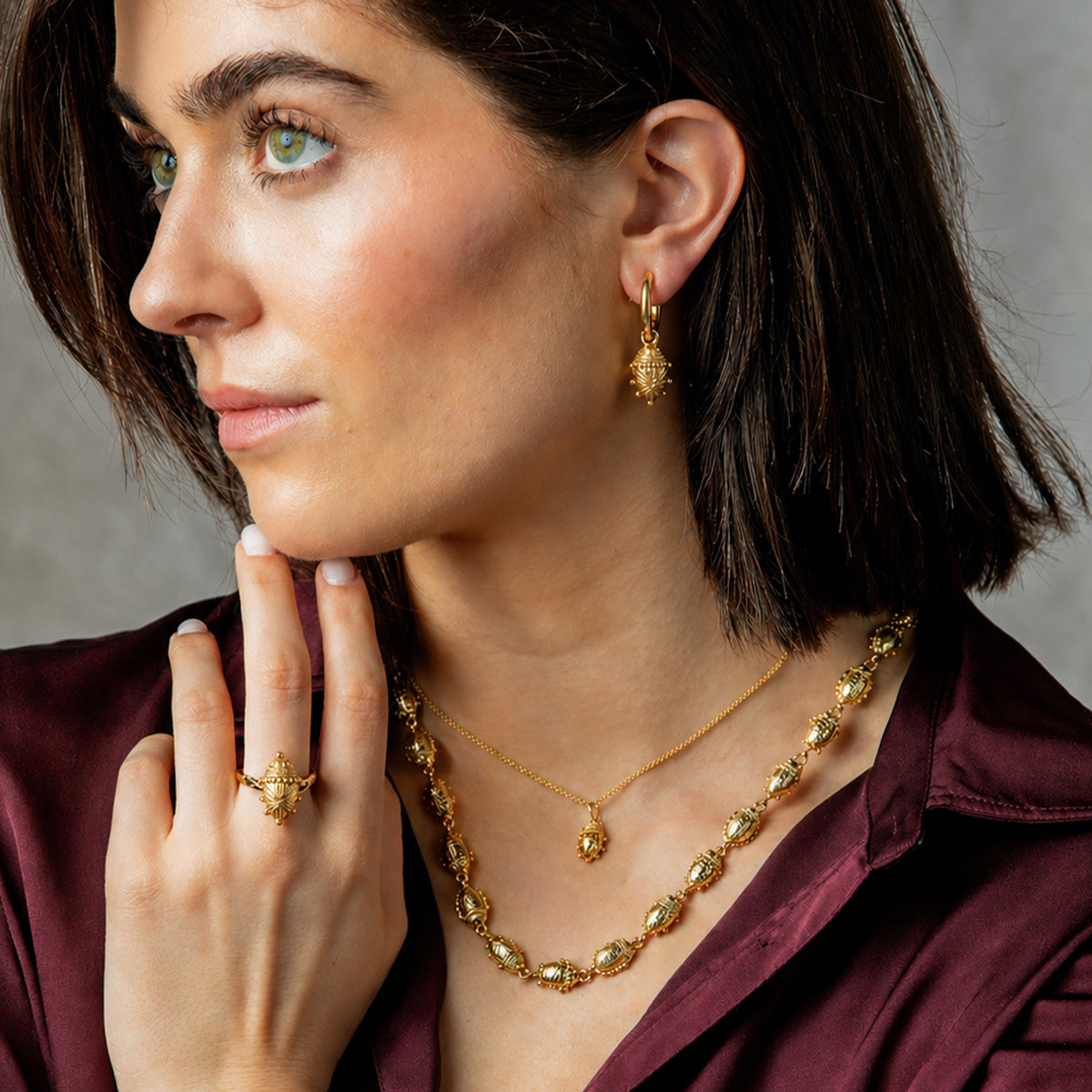Scarab Huggie Charm Earrings in Gold