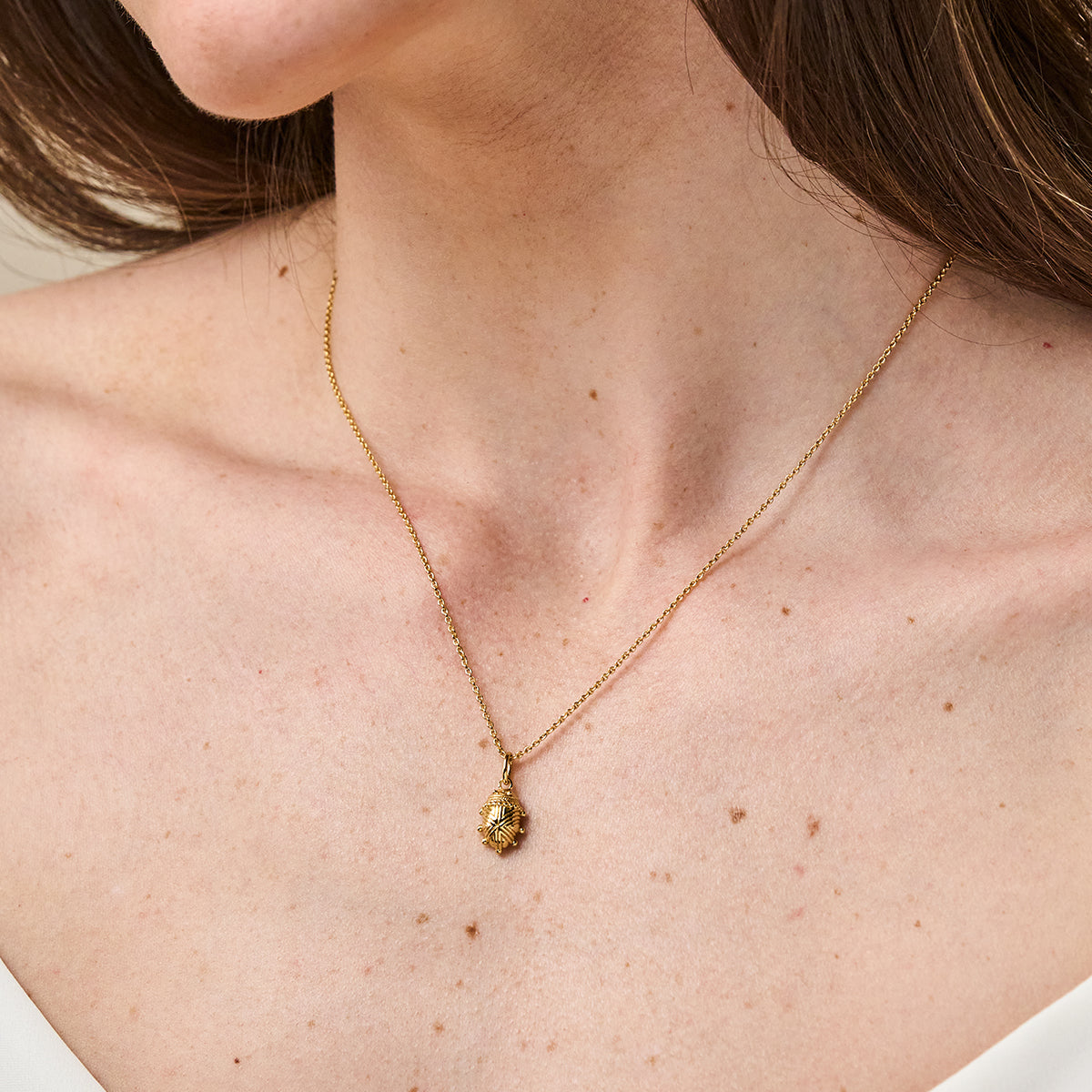 Scarab Petite Charm Necklace, 16"+2" in Gold