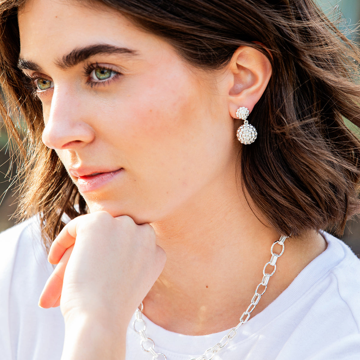 Berry Double Drop Earrings in Silver