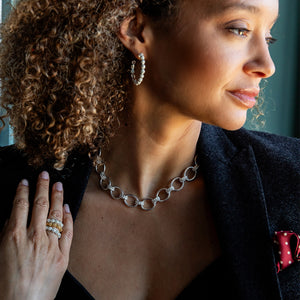 Berry Icon Medium Hoop Earrings in Silver