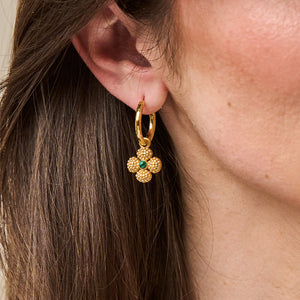 Berry Clover Hoop Earrings with Double Sided Charm in Malachite
