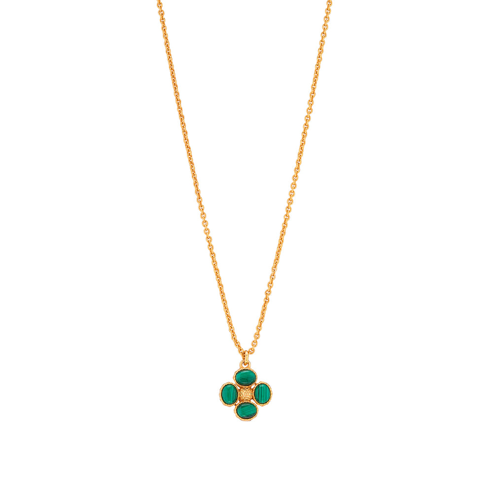 Berry Clover Double Sided Charm Necklace, 16"+ 2" in Malachite
