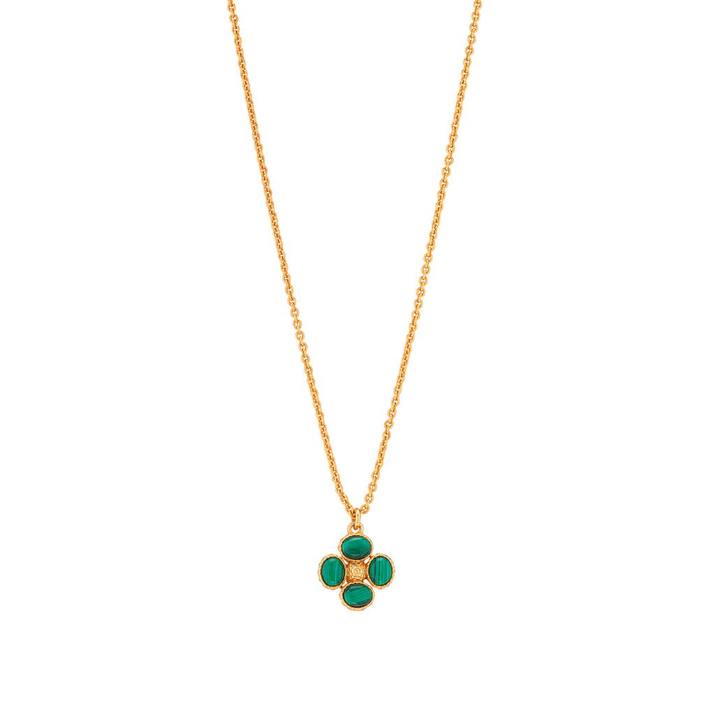 Berry Clover Double Sided Charm Necklace, 16"+ 2" in Malachite
