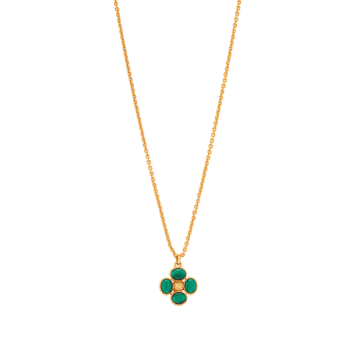 Berry Clover Double Sided Charm Necklace, 16"+ 2" in Malachite