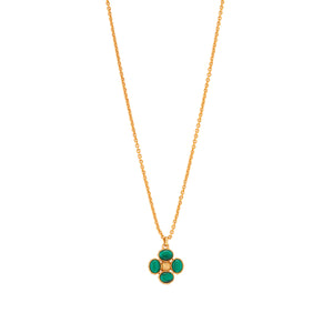Berry Clover Double Sided Charm Necklace, 16"+ 2" in Malachite