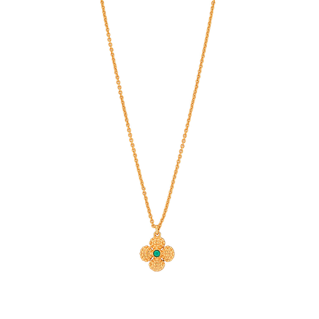 Berry Clover Double Sided Charm Necklace, 16"+ 2" in Malachite