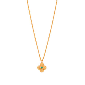 Berry Clover Double Sided Charm Necklace, 16"+ 2" in Malachite