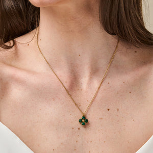 Berry Clover Double Sided Charm Necklace, 16"+ 2" in Malachite