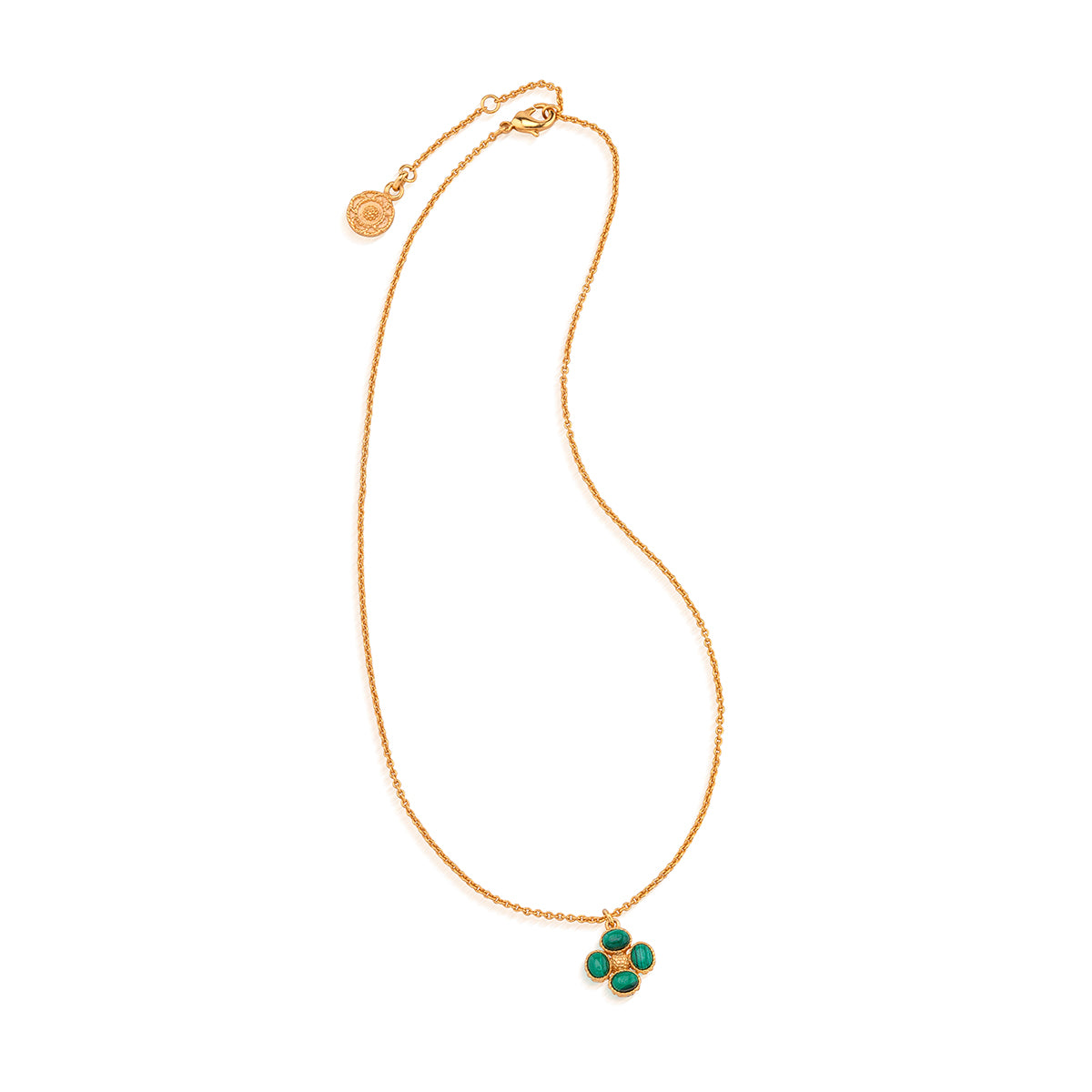 Berry Clover Double Sided Charm Necklace, 16"+ 2" in Malachite
