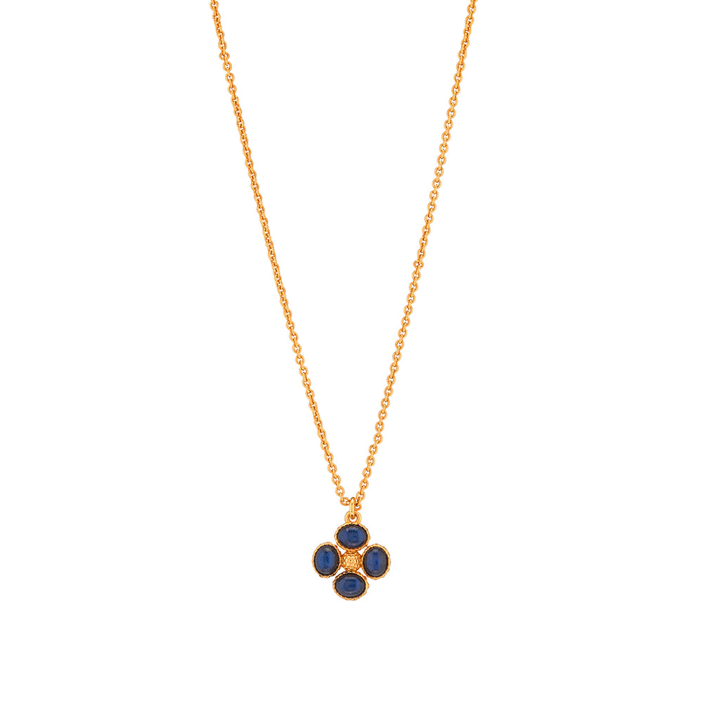 Berry Clover Double Sided Charm Necklace, 16"+ 2" in Blue Labradorite