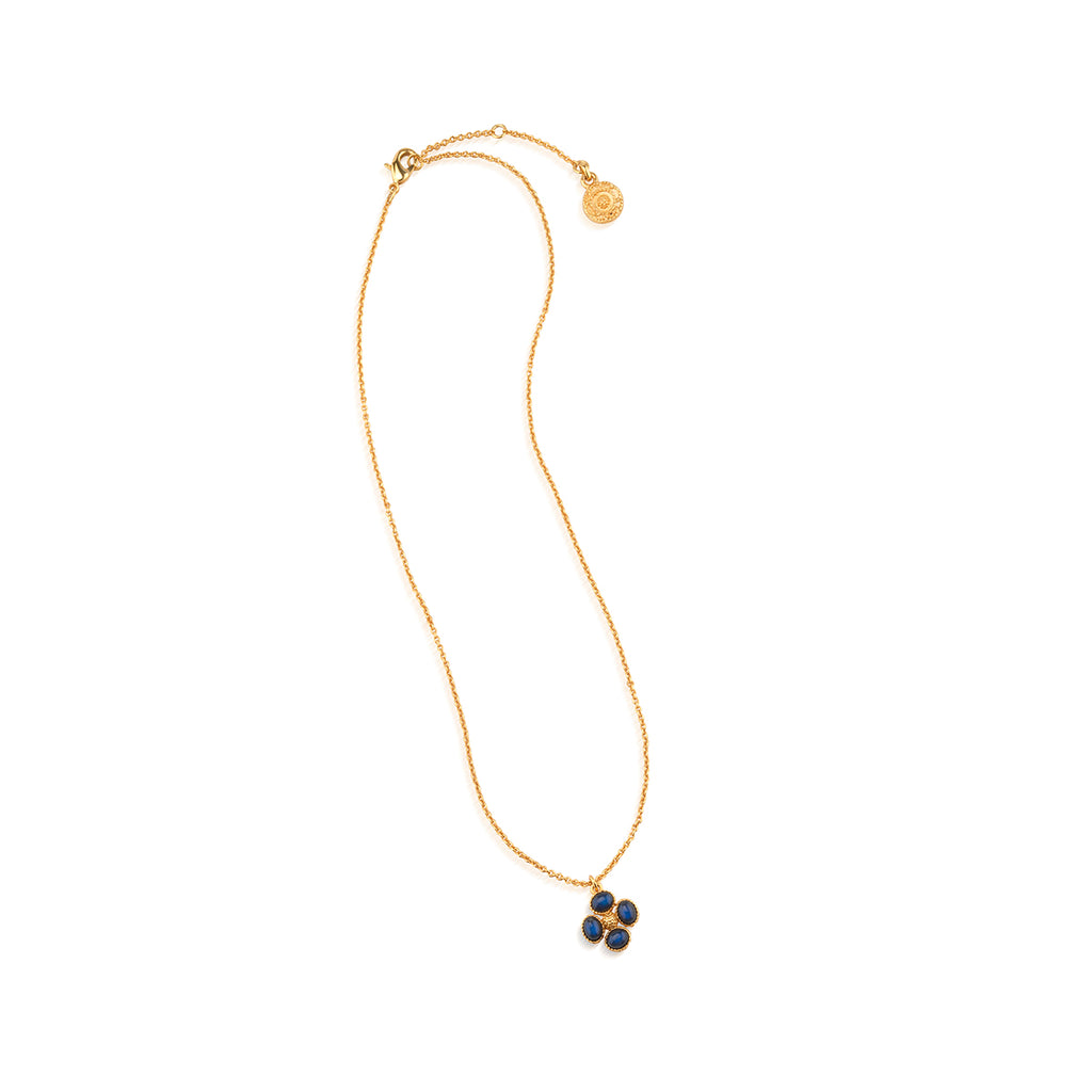 Berry Clover Double Sided Charm Necklace, 16"+ 2" in Blue Labradorite