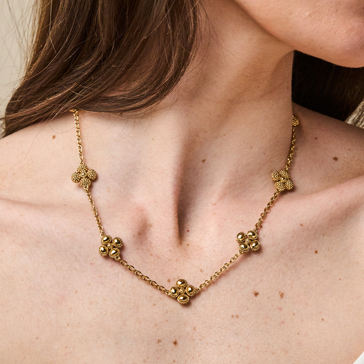 Berry Clover Double Sided Necklace in Gold