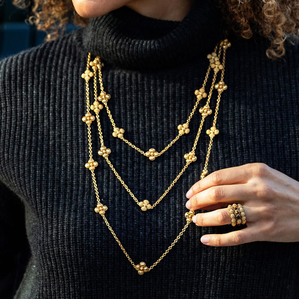 Berry Clover Double Sided Necklace in Gold