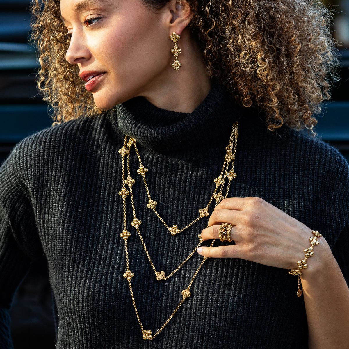 Berry Clover Double Sided Necklace in Gold