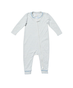 Ziggy Zip Romper in Dusty Blue Mini Stripe