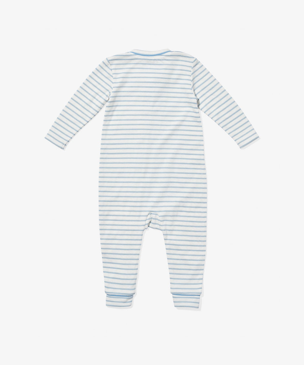 Ziggy Zip Romper in Dusty Blue Mini Stripe