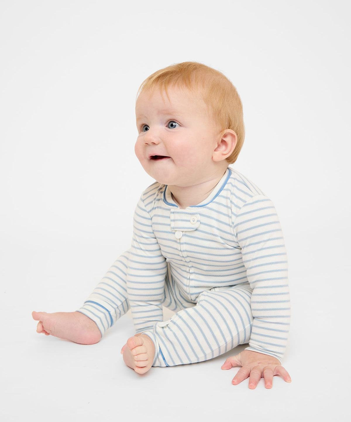 Ziggy Zip Romper in Dusty Blue Mini Stripe