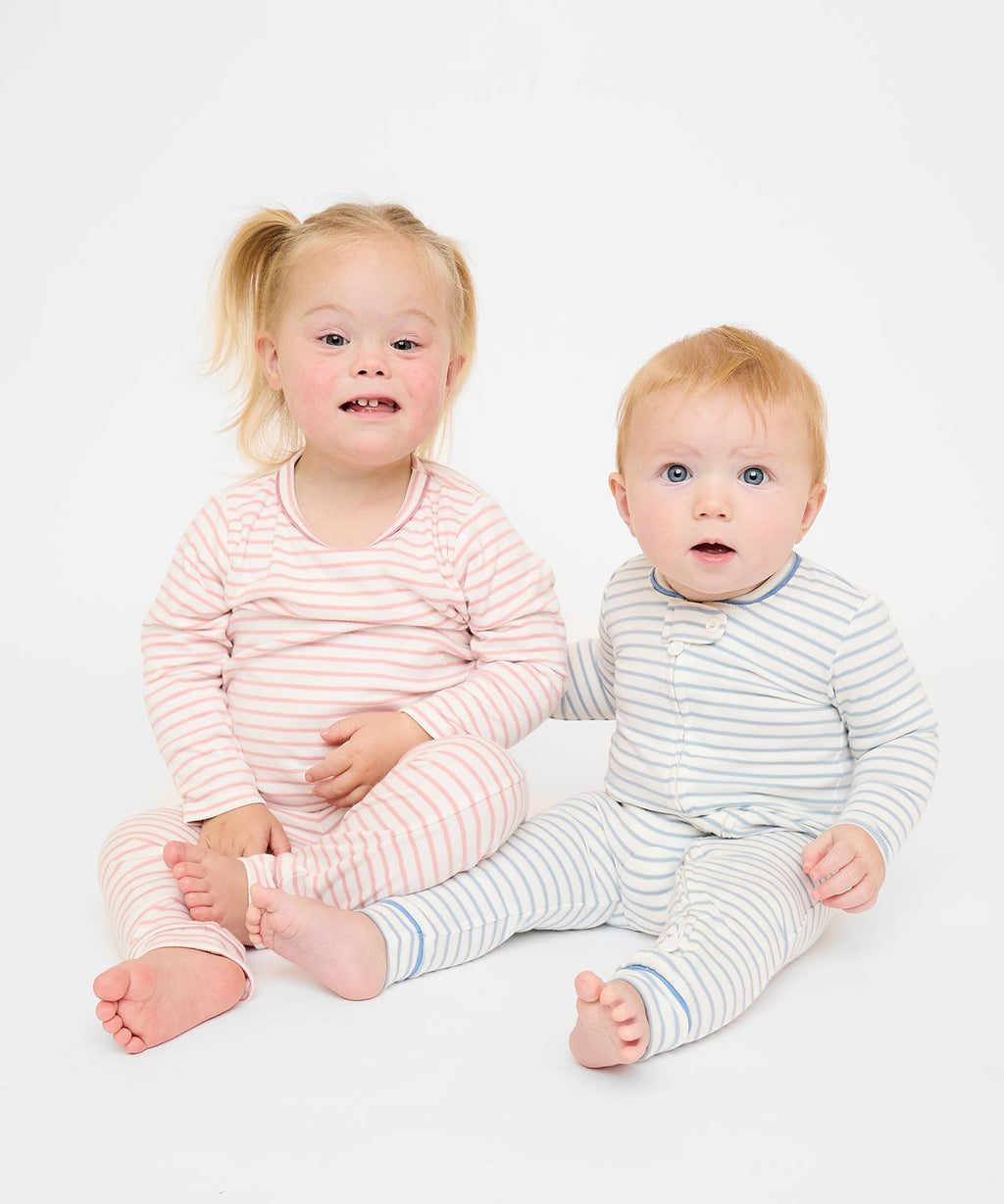 Ziggy Zip Romper in Dusty Blue Mini Stripe