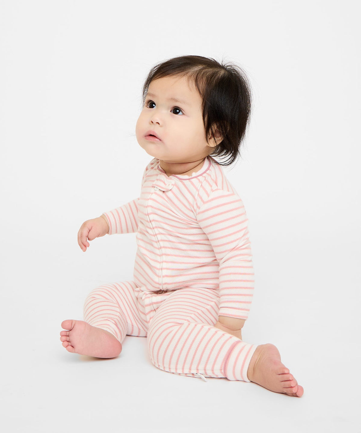 Ziggy Zip Romper in Dusty Rose Mini Stripe