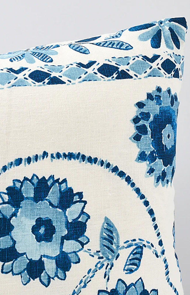 Zinnia Handmade Print Pillow in Blue