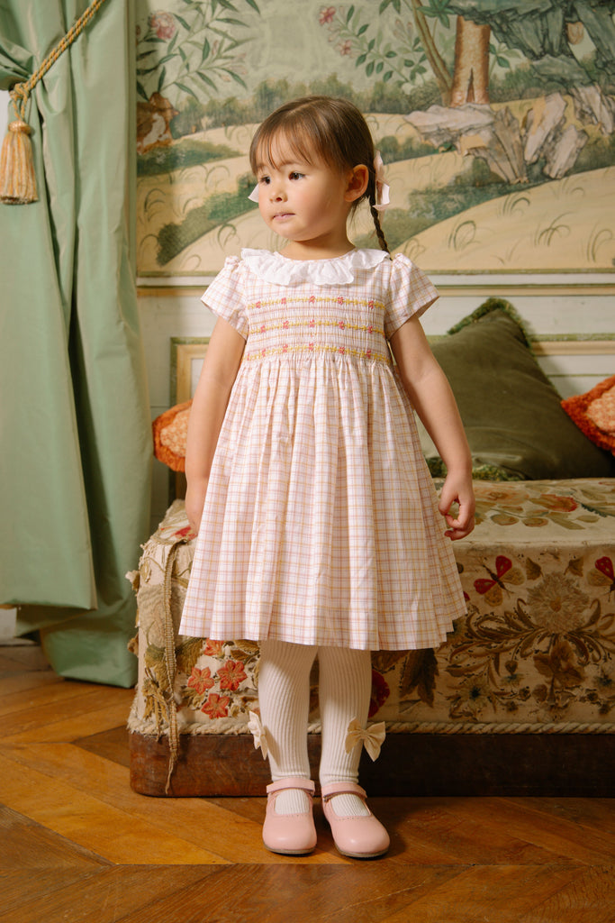 Zita Yellow Tartan Smocked Dress