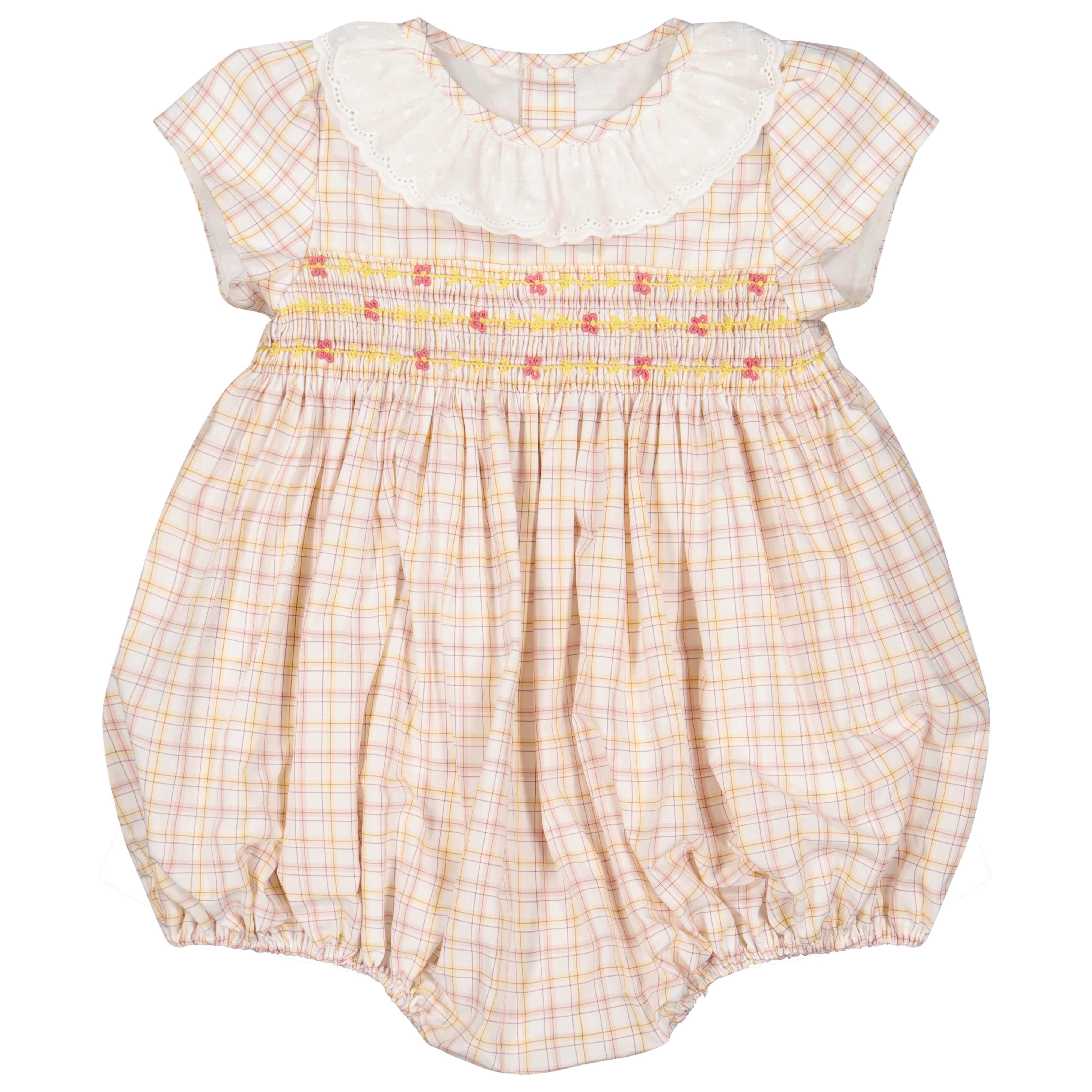 Zita Yellow Tartan Smocked Bubble