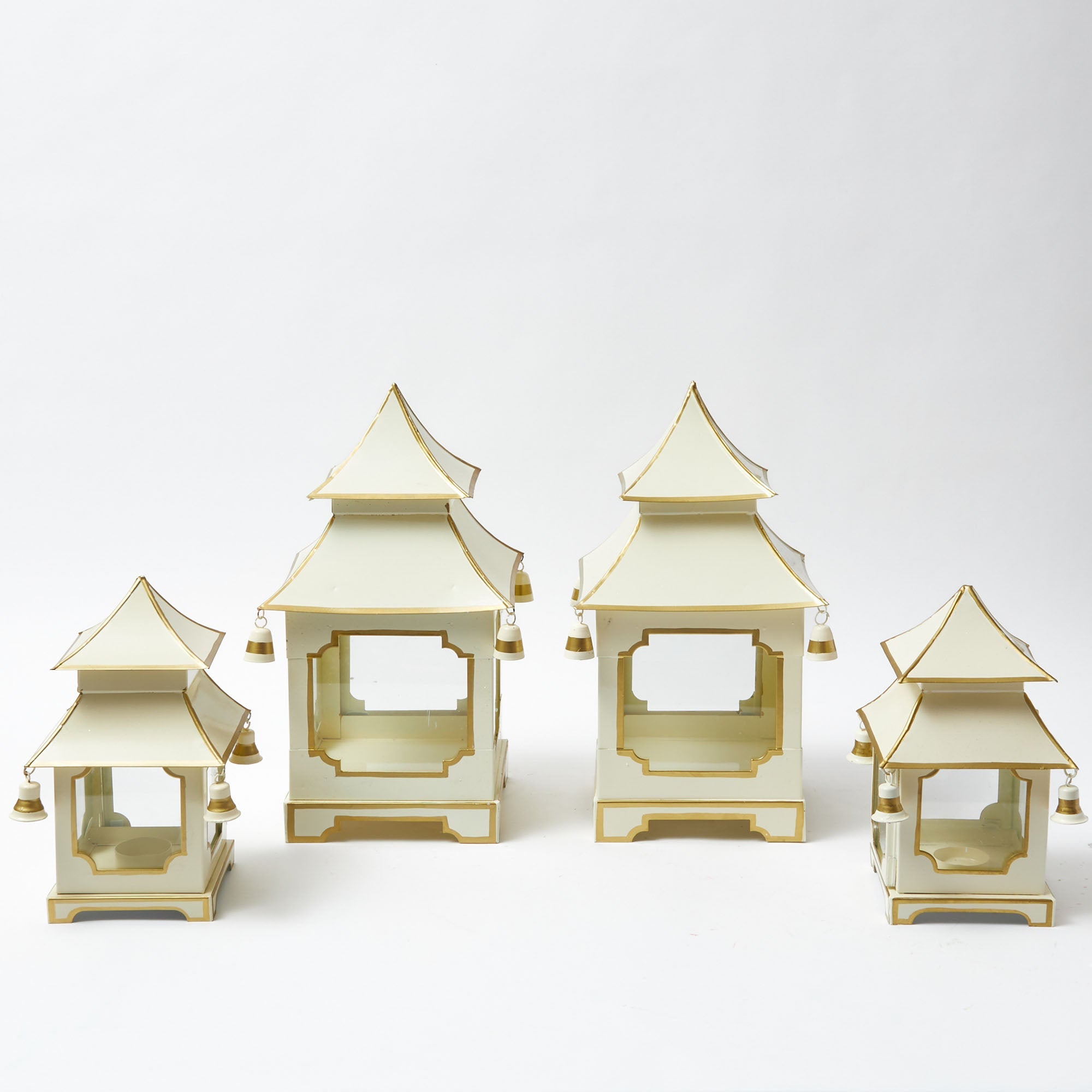 White With Gold Pagoda Lantern Set