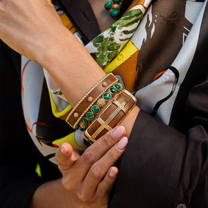 Berry Gem Hinged Bangle in Malachite
