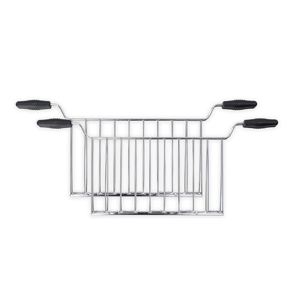 Front view of SMEG 4-slice sandwich racks showcasing stainless-steel construction and stay-cool black handles
