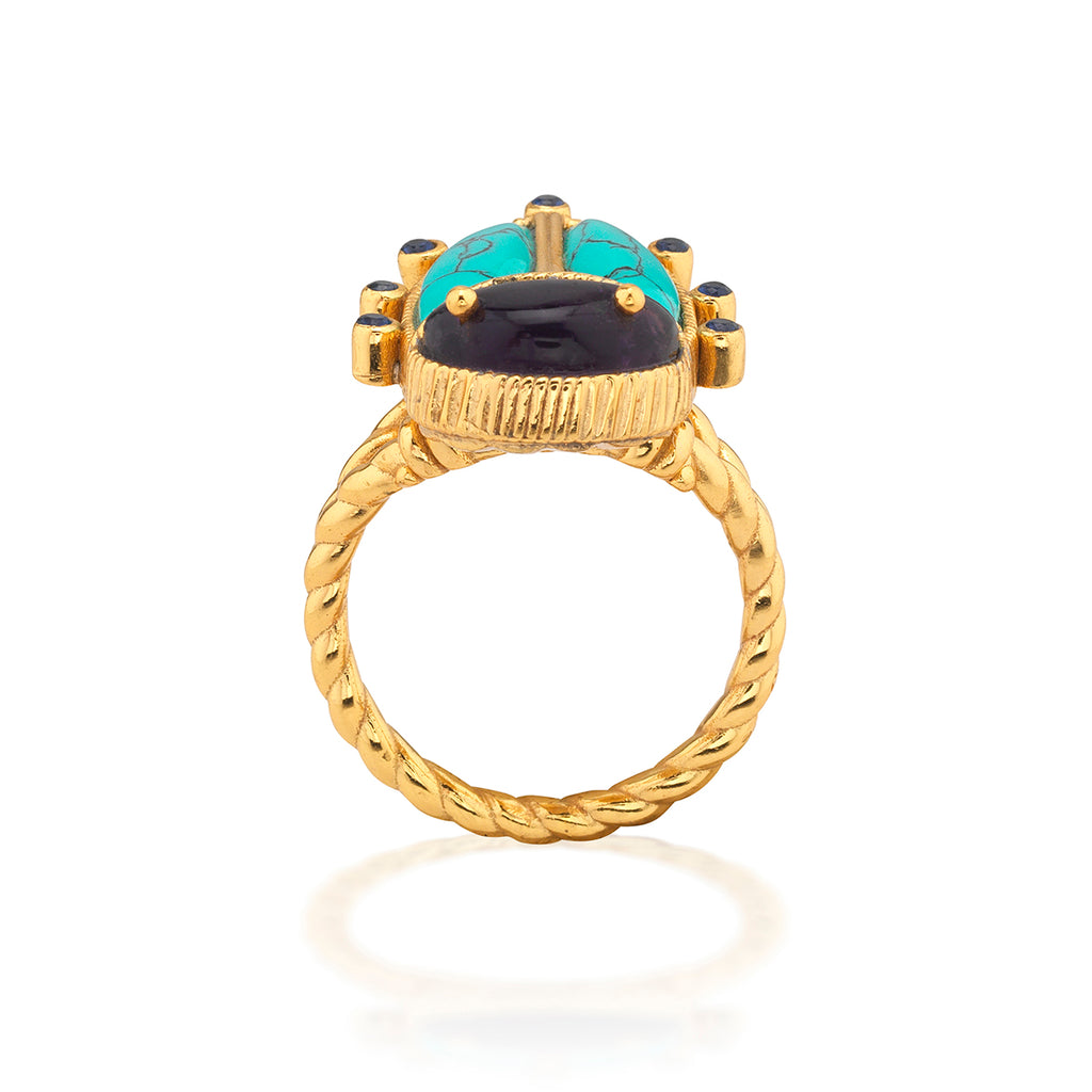 Scarab Grande Ring in Amethyst/Turquoise