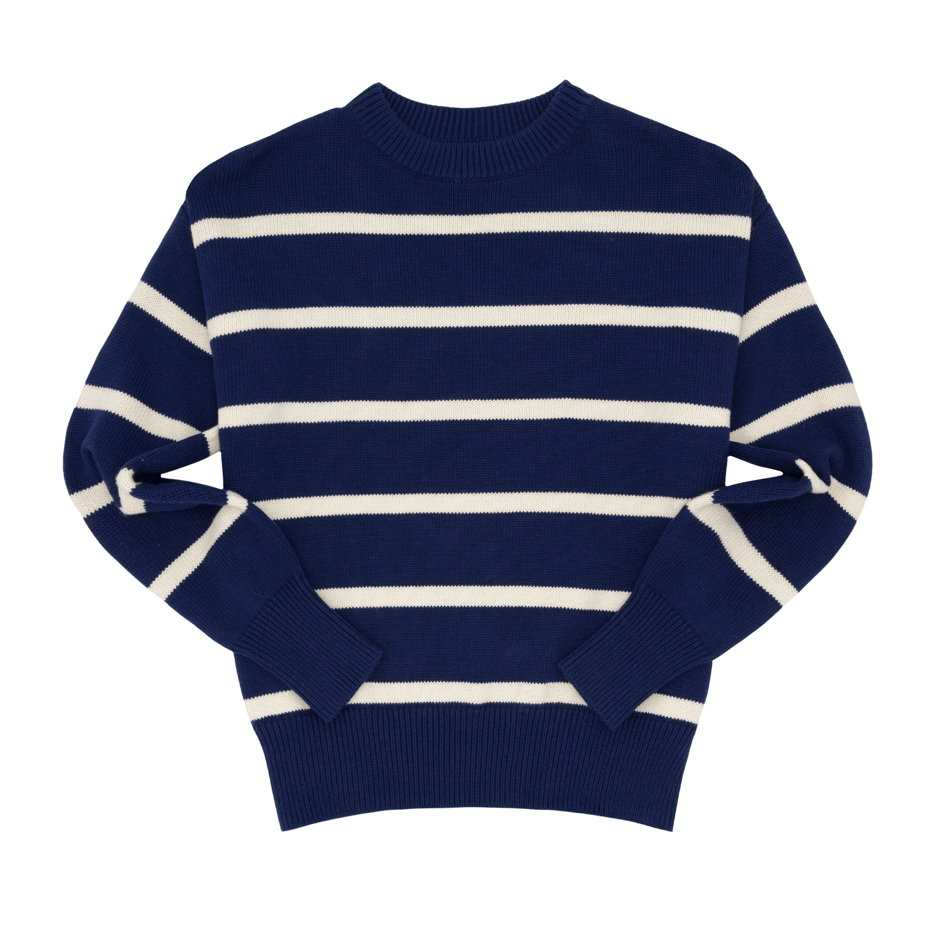 [teket] / ☆ 24FW Pajama Stripe Sweater / Navy Knit Sweater, Navy/Cream Stripes - Minnow Sweaters | Maisonette