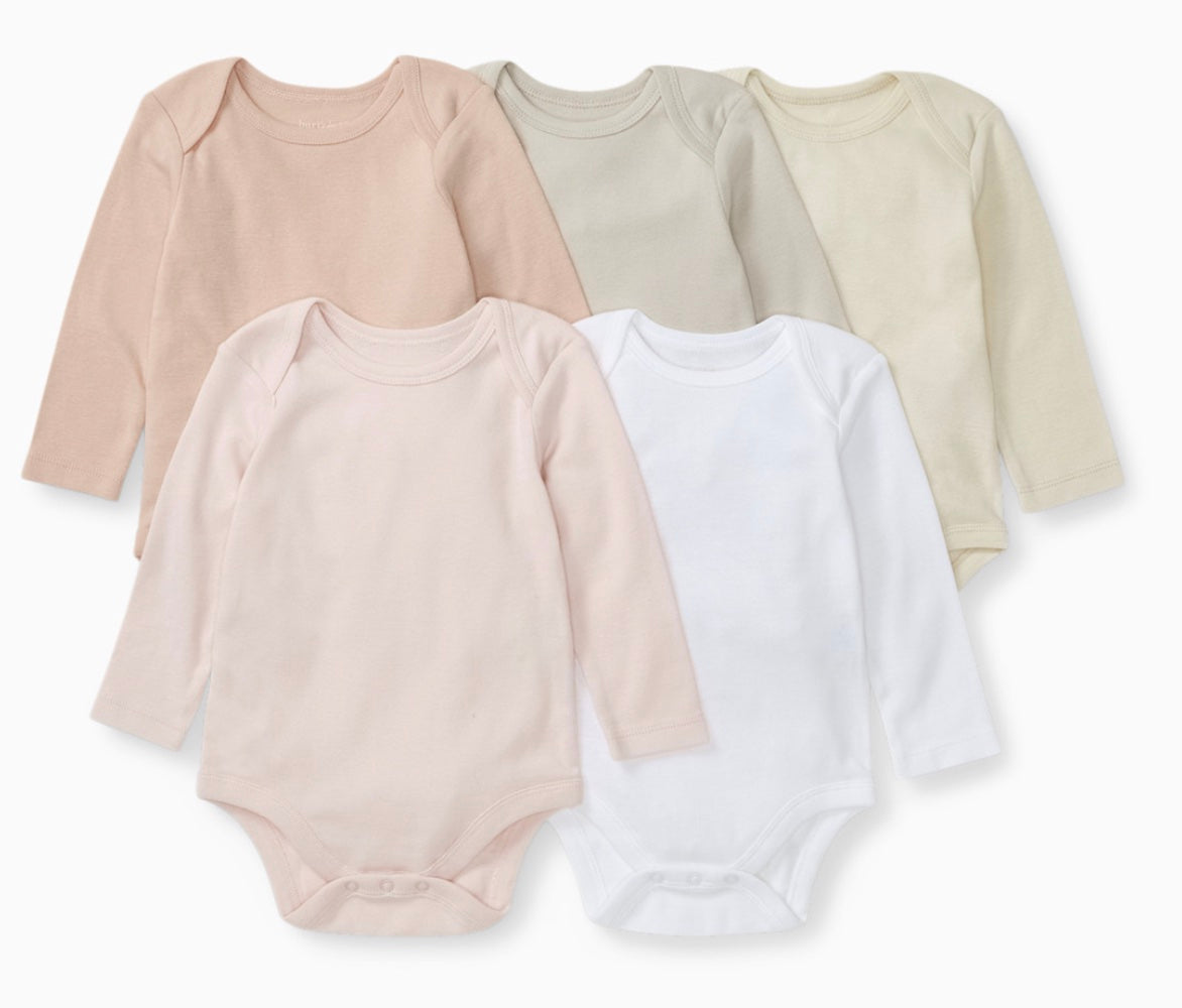 Burt's Bees Baby Pink Sand Organic Long Sleeve Bodysuit (5-Pack)- Newborn