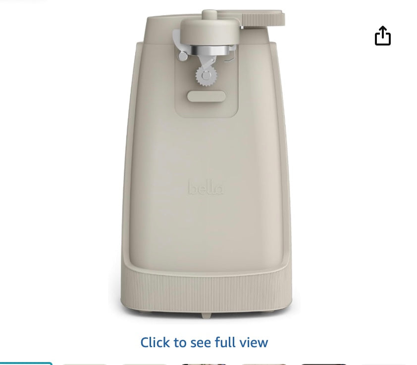 bella Electric Can Opener and Knife Sharpener, Multifunctional Jar and Bottle Opener with Removable Cutting Lever and Cord Storage, Stainless Steel Blade, Oatmilk