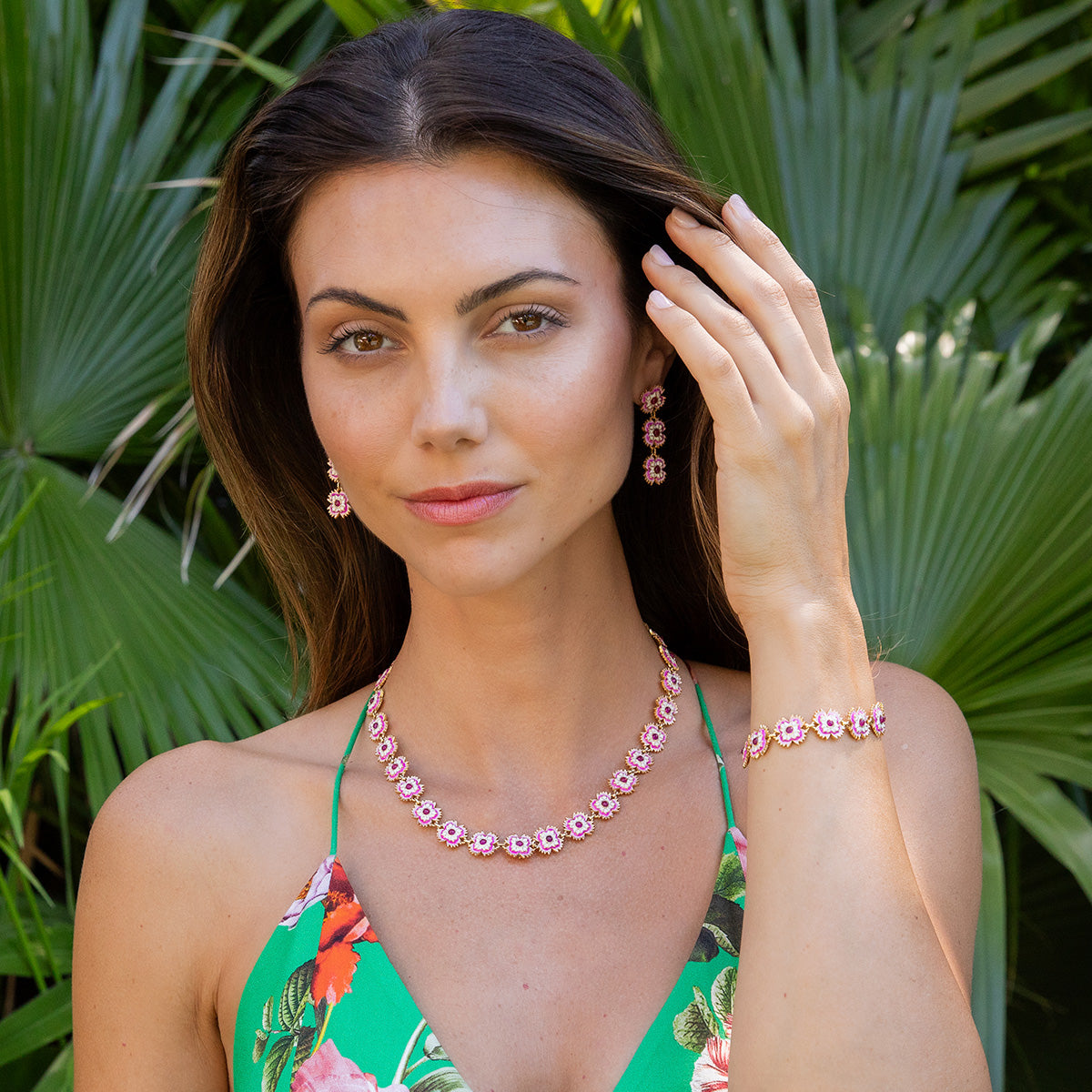 Dianthus Link Bracelet in Enamel/Jade