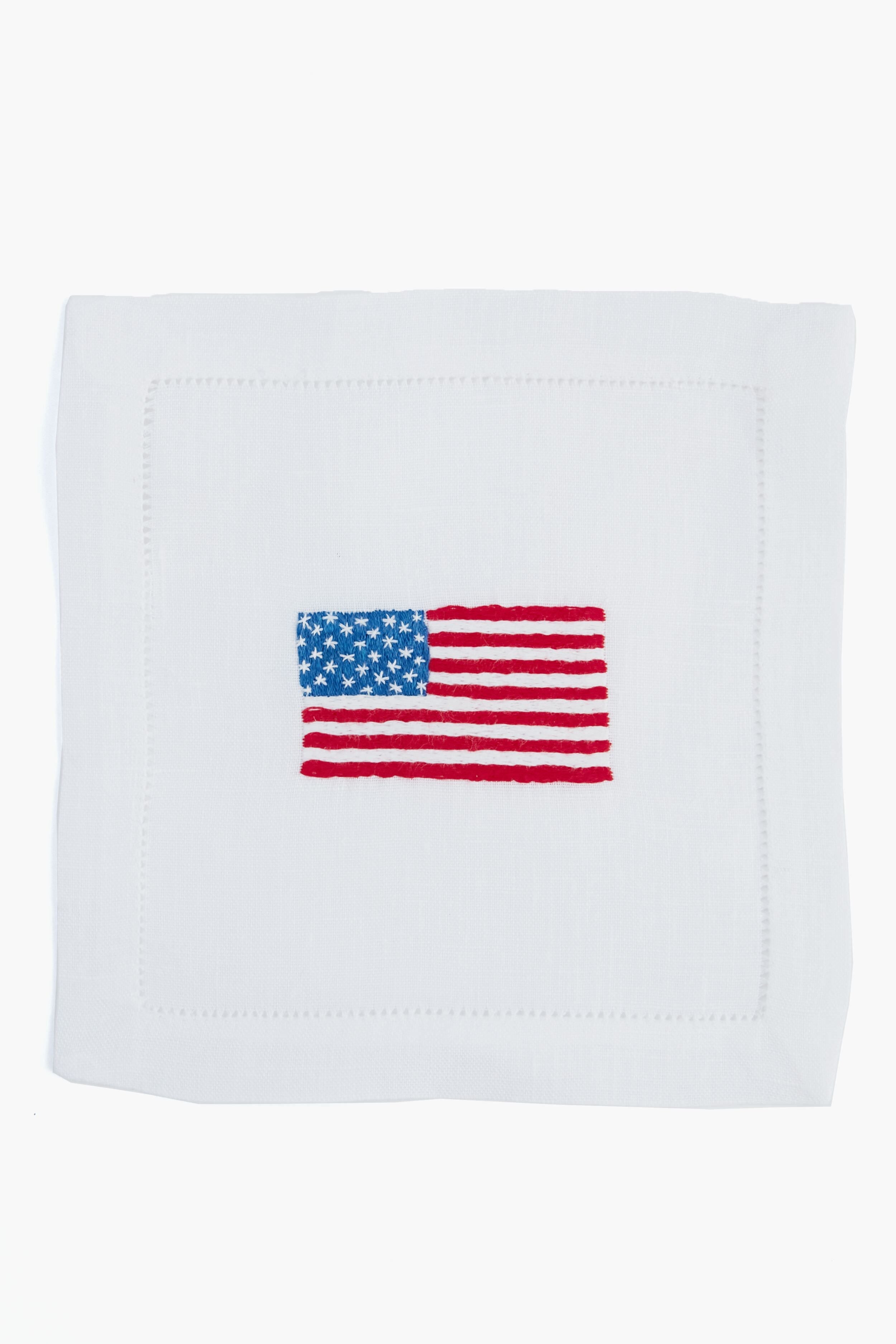 American Flag Embroidered Cocktail Napkins Set of 4