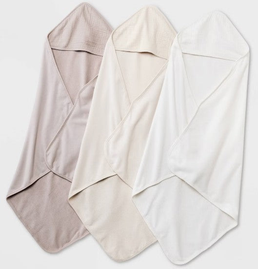 Baby 3pk Muslin Hooded Towel - Cloud Island™ Khaki: Extra Lightweight Cotton Blend, Machine Washable, 30"x30"
