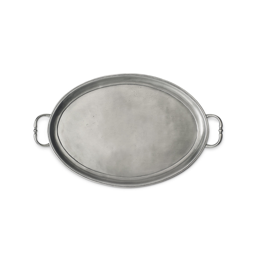 Top view of Oval Tray with Handles, Medium showcasing its oval shape and side handles with a white background