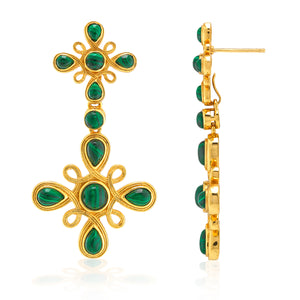 Monique Gem Double Drop Earrings in Malachite
