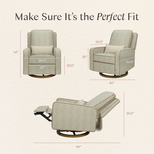 Dimension diagram showing recliner sizes in upright and reclined positions with the headline Make Sure Its the Perfect Fit