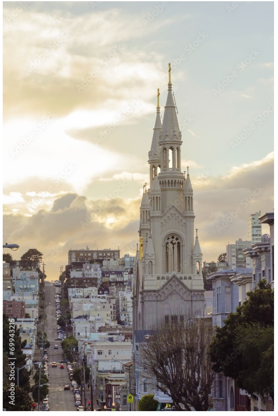 15.7 x 23.6 Saints Peter and Paul Church, San Francisco Print with Black Frame