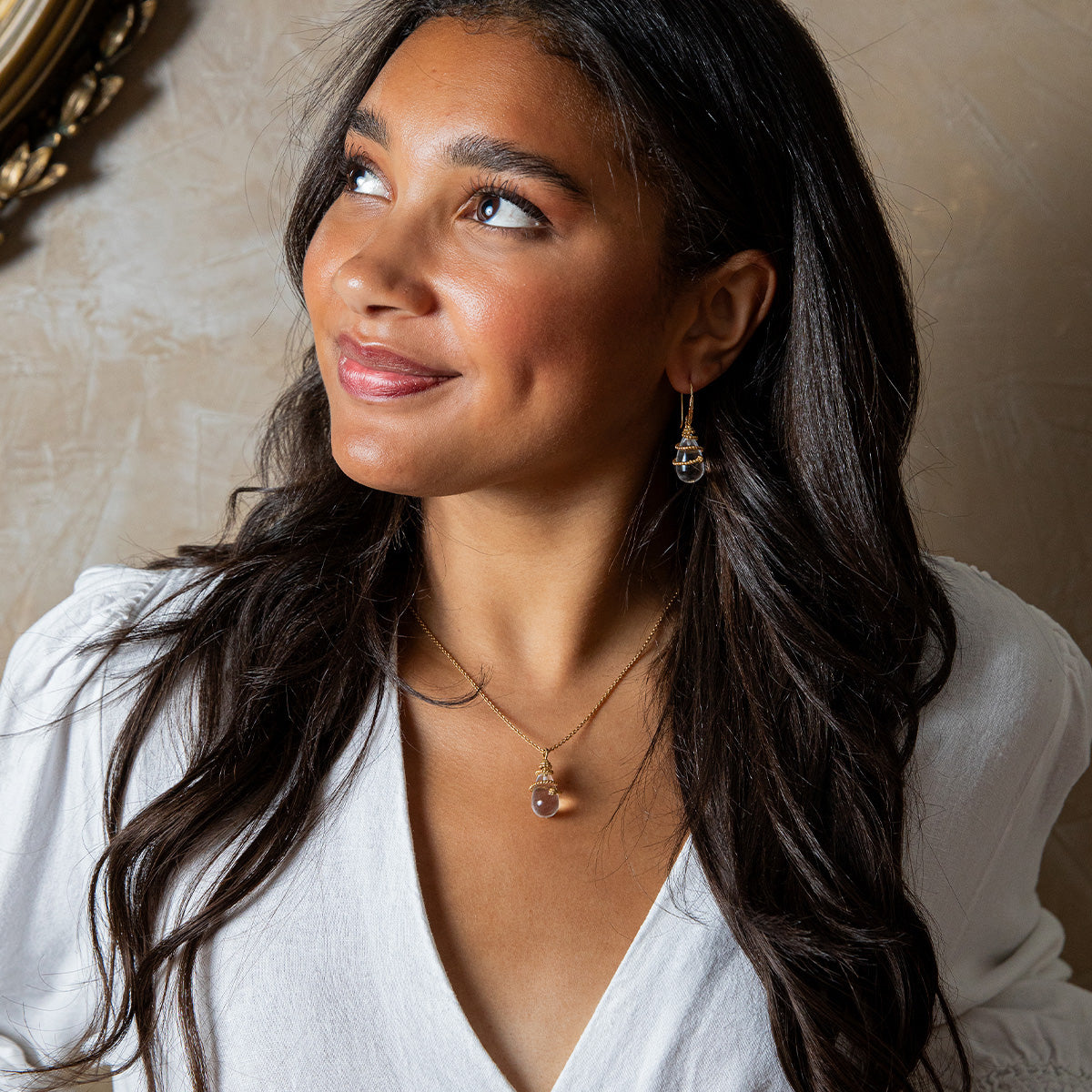 Lily Charm Necklace in Clear Quartz