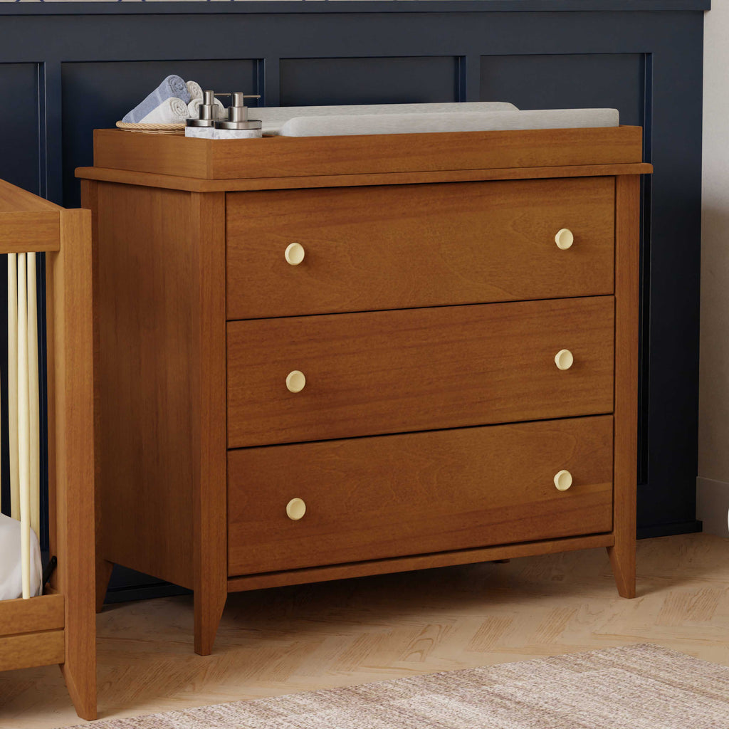 Sprout 3-Drawer Compact Changer Dresser with Removable Changing Tray (42") in Chestnut & Natural
