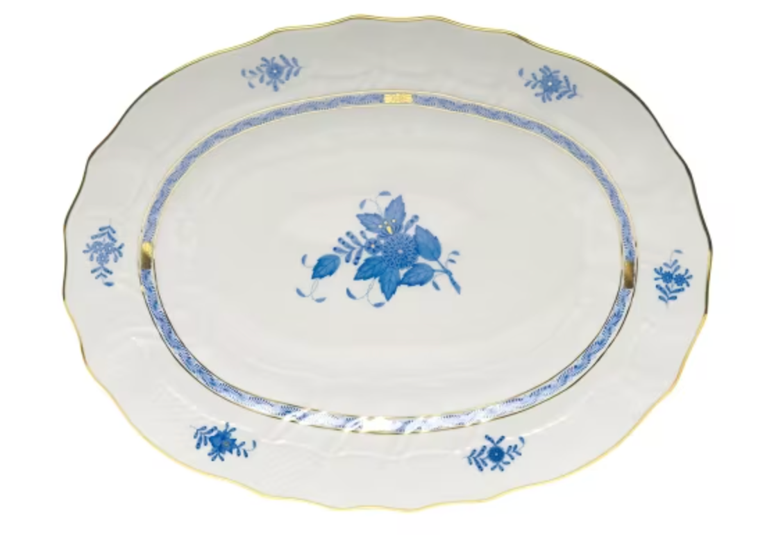 Chinese Bouquet Blue Oval Platter, Medium