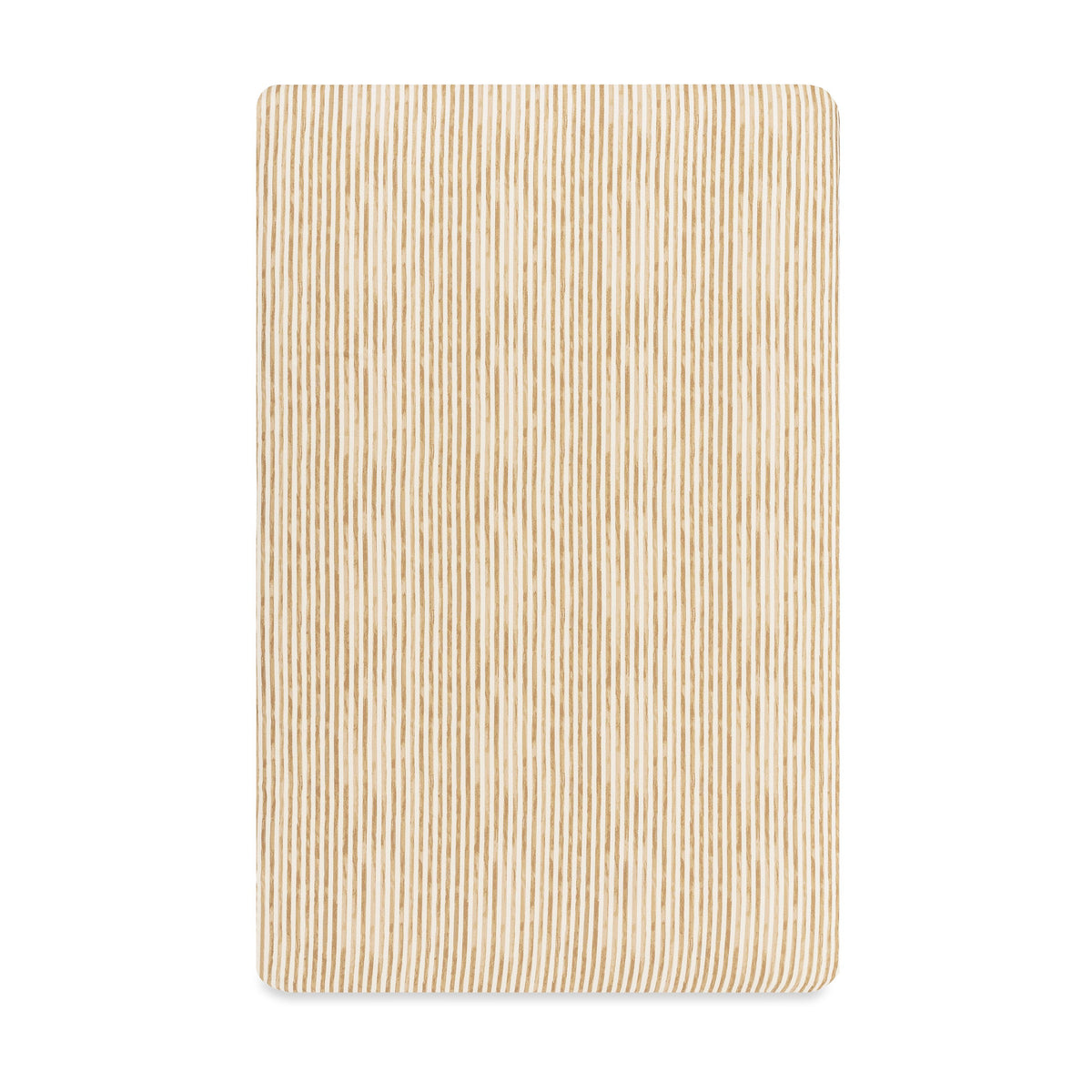Front view of Nate Berkus mini crib sheet in Autumn Stripe GOTS Certified Organic Brushed Cotton on white