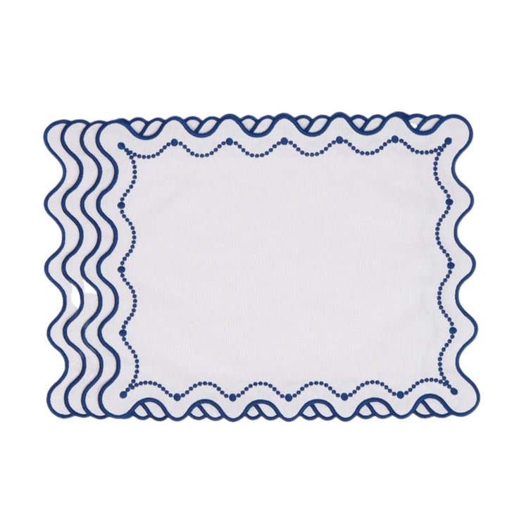 Luna Blue Marni Embroidered Blue Placemats, Set of 4