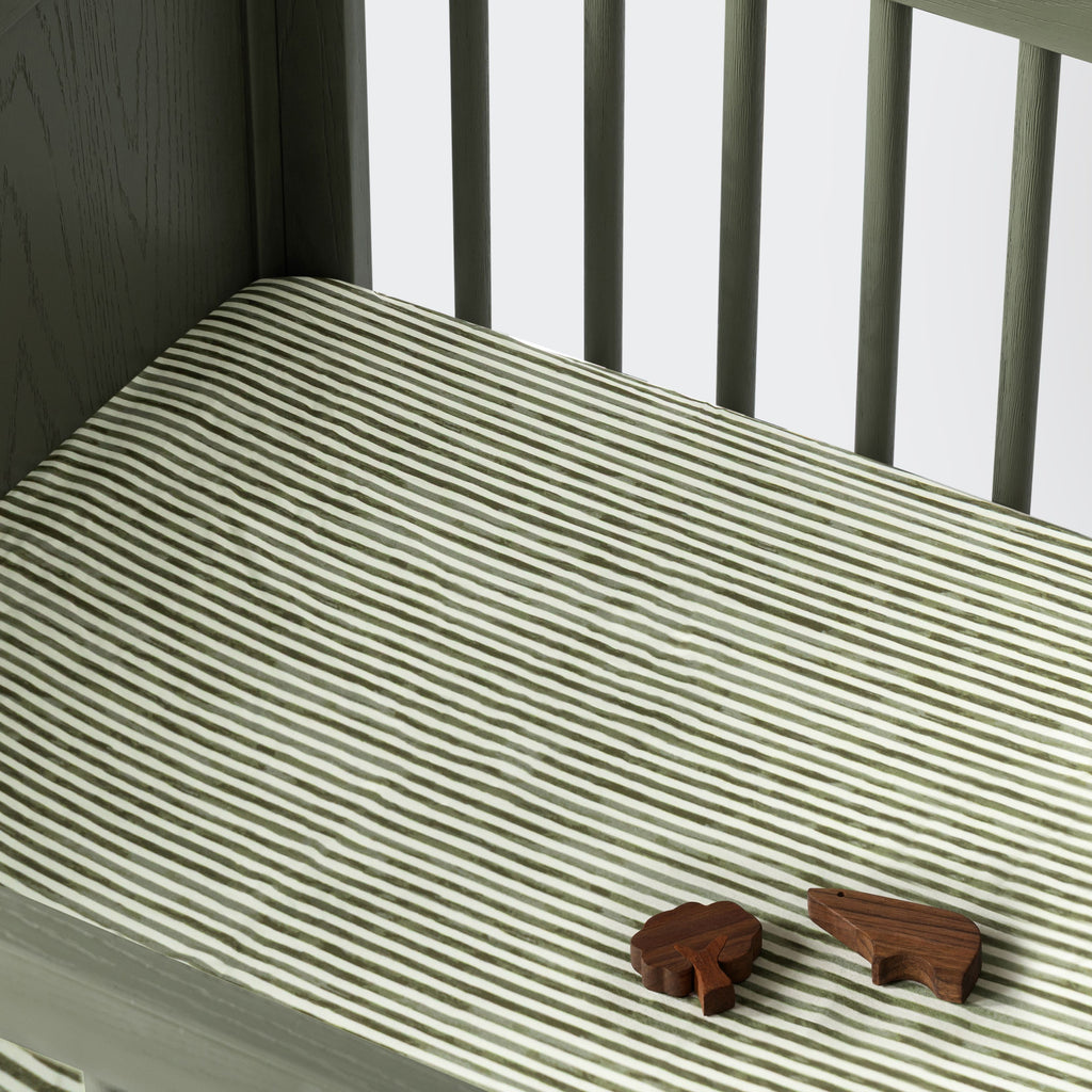All-Stages® Midi Crib Sheet in GOTS Certified Organic Brushed Cotton by Nate Berkus in Juniper Stripe
