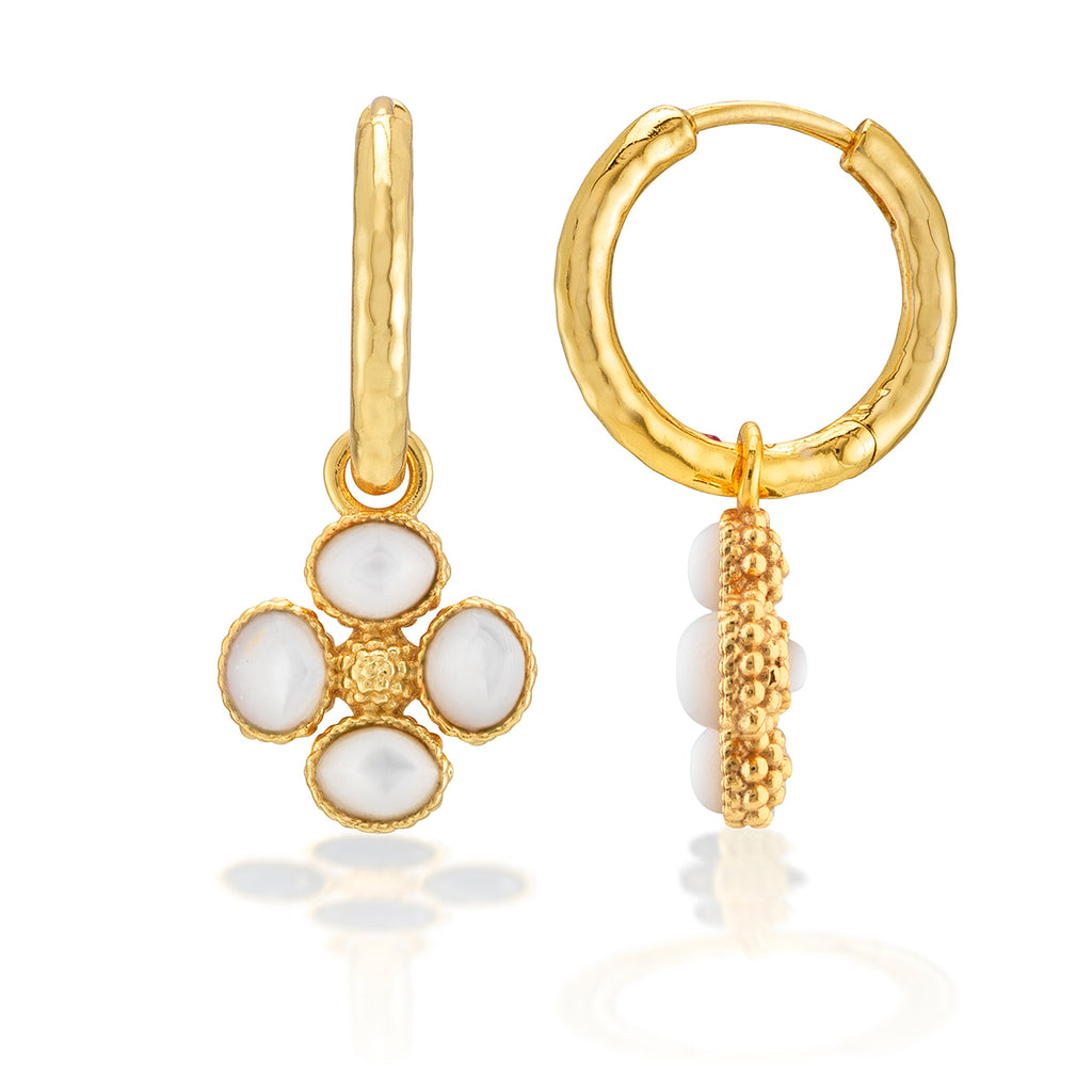Berry Clover Hoop Earrings with Double Sided Charm in MOP